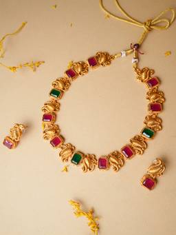 VIRAASI - Multi-Color Gold Plated Stone Necklace Set