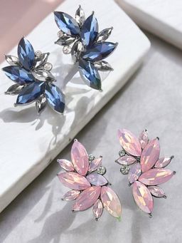 OOMPH - Multi-Color Combo Of 2 Pink and Blue Large Floral Crystal Drop Earrings for Women