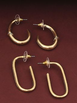 OOMPH - Combo Of 2 Gold Geometric Hoop Earrings