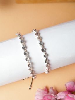 VIRAASI - Silver Sliver Plated Flower Thread Anklets