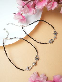 VIRAASI - Silver Black Beads Charm Anklets
