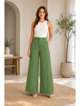 Cider - Green French Riviera Vacation High Rise Solid Pocket Wide Leg Trouser