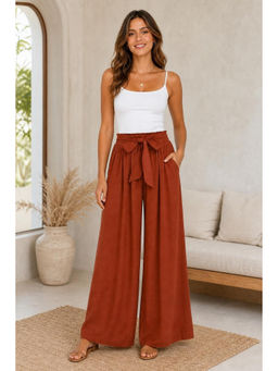 Cider - Orange High Rise Bowknot Shirred Wide Leg Trouser