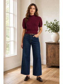 Cider - Wine Wool Blend Self Design High Neck Sweater