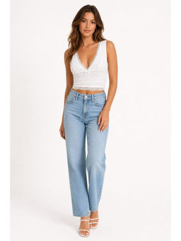 Cider - White Self Design Lace Crop Top