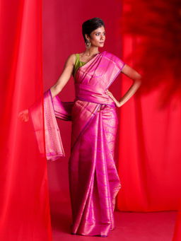 Beatitude - Pink Woven Banarasi Saree with Unstitched Blouse