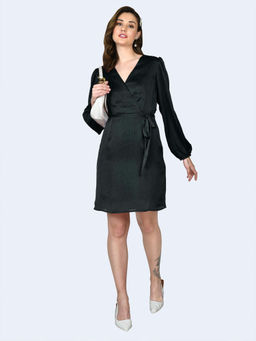 Zink London - Women's Dark Green Solid Regular Mini Dress