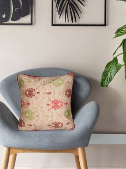 At Home by Nilkamal - Cosmos Lotus Damask Cushion Cover 40 x 40 cm Brown