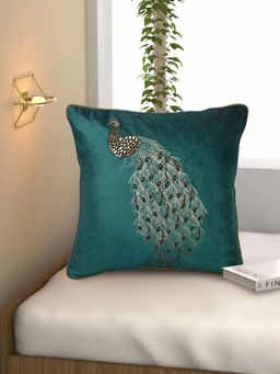At Home by Nilkamal - Cosmos Foil Studs Peacock Cushion Cover 40 x 40 cm Green