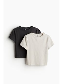 H&M - Women Beige 2-pack cropped T-shirts
