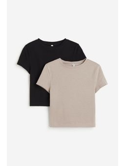H&M - Women Beige 2-pack cropped T-shirts