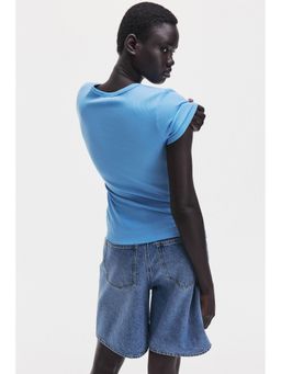 H&M - Women Blue Ribbed T-shirt
