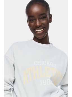 H&M - Women Grey Text-motif sweatshirt