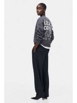 H&M - Women Grey Text-motif sweatshirt