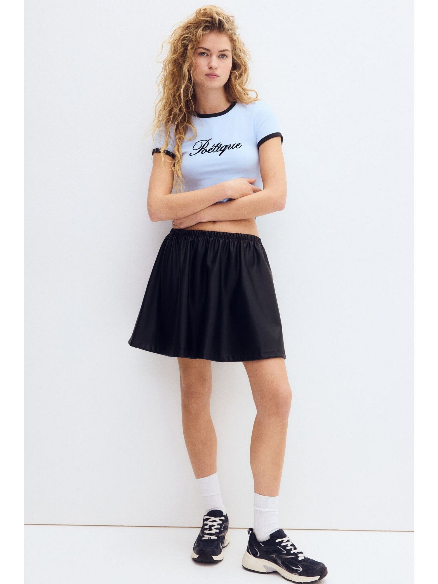 h&m Women Blue Fitted cotton Cropped T-Shirt-picture-31