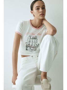 H&M - Women White Fitted cotton Cropped T-Shirt