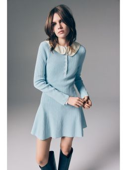 H&M - Women Blue Rib-knit flared-skirt dress