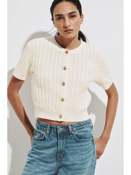 H&M - Women White Cable-knit cardigan