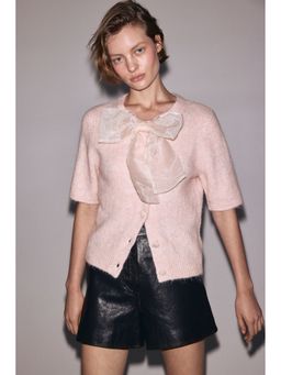H&M - Women Pink Bow-detail knitted cardigan