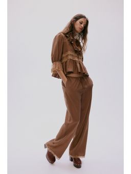 H&M - Women Brown Lace-trimmed drawstring trousers