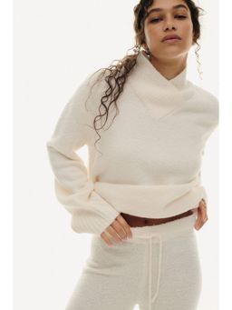 H&M - Women White Wool-blend V-neck jumper