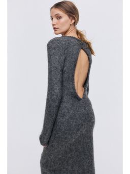 H&M - Women Grey Open-back mohair-blend dress