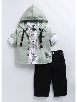 Little Collars - Hooded Shacket, Printed Shirt and Deni Pants Set for Boys (Set of 3)