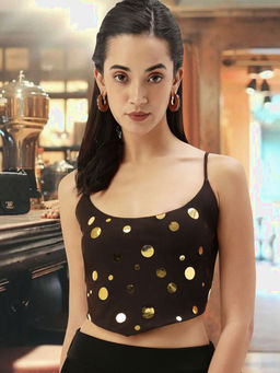 Martini - Brown Embellished Bare Back Crop Top