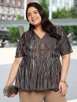 Martini - Curve Brown Plus Size Shimmer Wrap Top