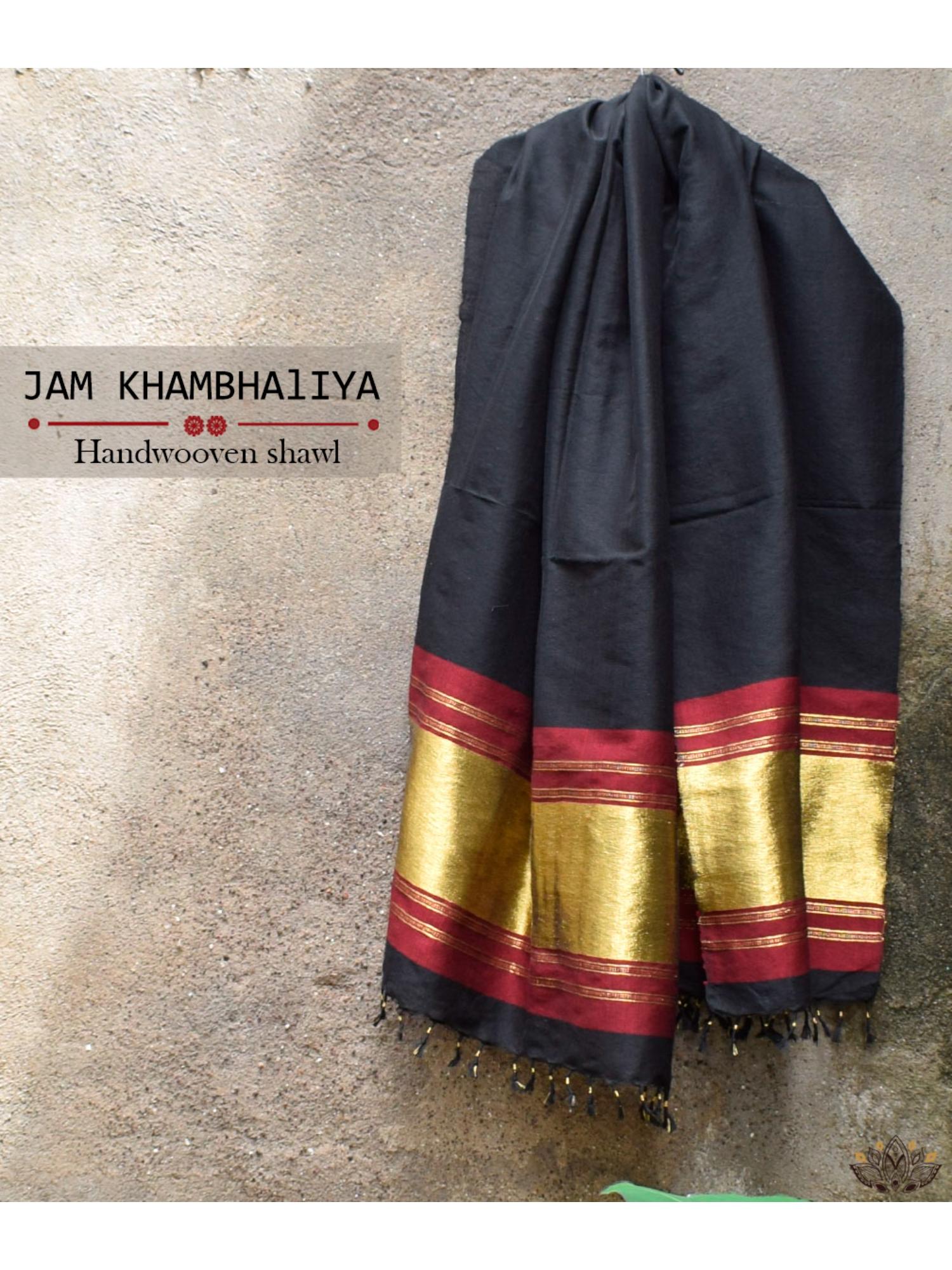 amounee Jamkhambaliya Handwoven Shawl - Black-picture-12
