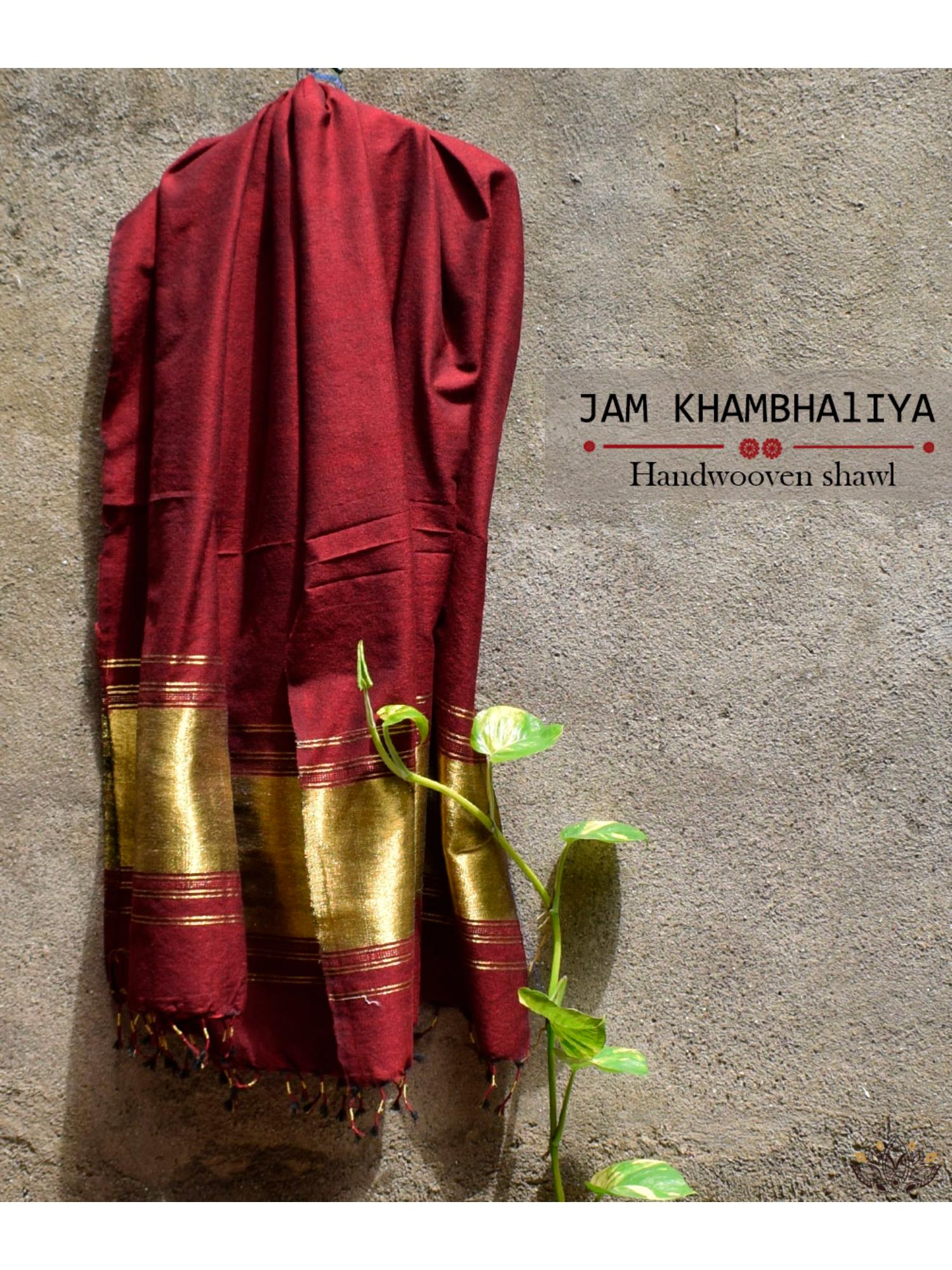amounee Jamkhambaliya Handwoven Shawl - Maroon-picture-24
