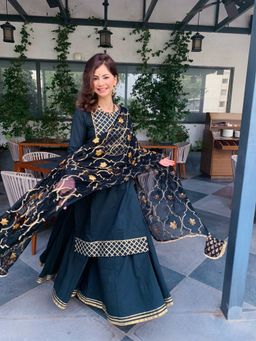 Ghoomar Jaipur - Black Gotta Patti Jaal Dupatta With Sharara (Set of 3)