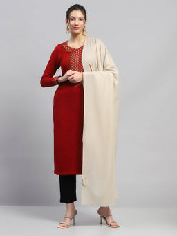 Monte Carlo - Womens Solid Cream Reversible Shawl