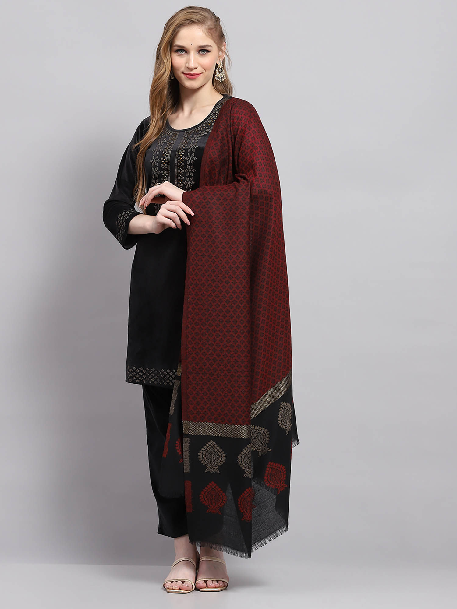 monte carlo Womens Printed Wine Shawl-picture-11