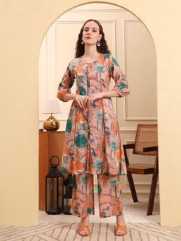 Yufta - Peach Ethnic motifs kurta Pant (Set of 2)