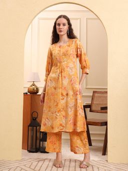Yufta - Mustard Floral Print kurta Pant (Set of 2)
