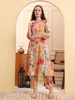 Yufta - Yellow Floral Print kurta Pant (Set of 2)