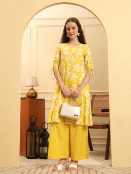 Yufta - yellow pure cotton kurta (Set of 2)