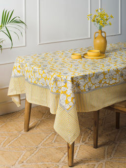 Fabindia - Yellow Cotton Kusum Hand Block Printed Table Cover 4 Seater