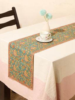 Fabindia - Teal Cotton Printed Taamisra Table Runner