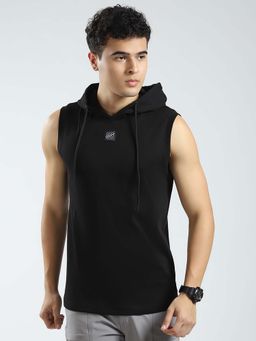Rock.it - Men Black Solid Hooded Neck T-Shirt