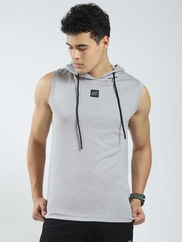 Rock.it - Men Grey Solid Hooded Neck T-Shirt