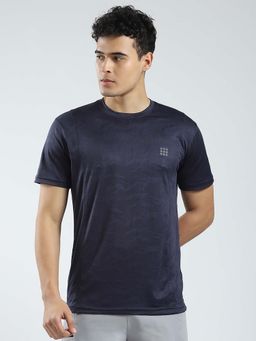 Rock.it - Men Navy Blue Solid Crew Neck T-Shirt