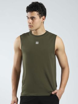 Rock.it - Men Olive Solid Crew Neck T-Shirt