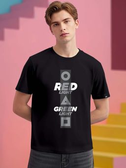 Bewakoof - Official Squid Game Merchandise Men's Black Red Light Green Light Graphic Printed T-shirt