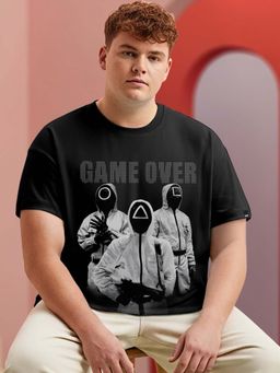 Bewakoof - Official Squid Game Men's Jet Black Game Over Graphic Printed Plus Size T-shirt