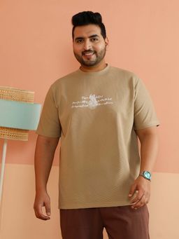 Instafab Plus - Men Khaki Beige Boxy Mytho-Modernism T-Shirt