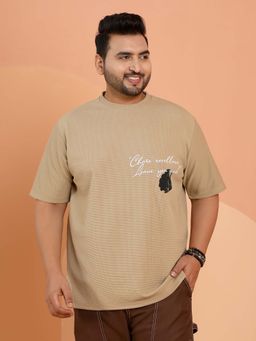 Instafab Plus - Men Khaki Beige Boxy Grecian-Modernism T-Shirt