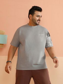 Instafab Plus - Men Coin Grey Boxy Folk-Wave T-Shirt