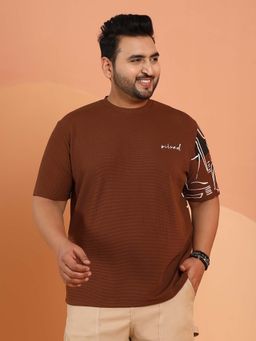 Instafab Plus - Men Mocha Brown Boxy Folk-Wave T-Shirt
